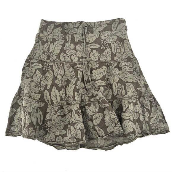 Caslon linen ruffle skirt drawstring XS leaf tiered hem Nordstrom knee length - Picture 1 of 6